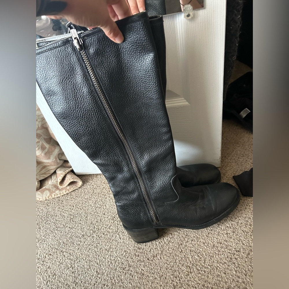 Lucky Brand Hyperr Black Leather Knee-High Boots